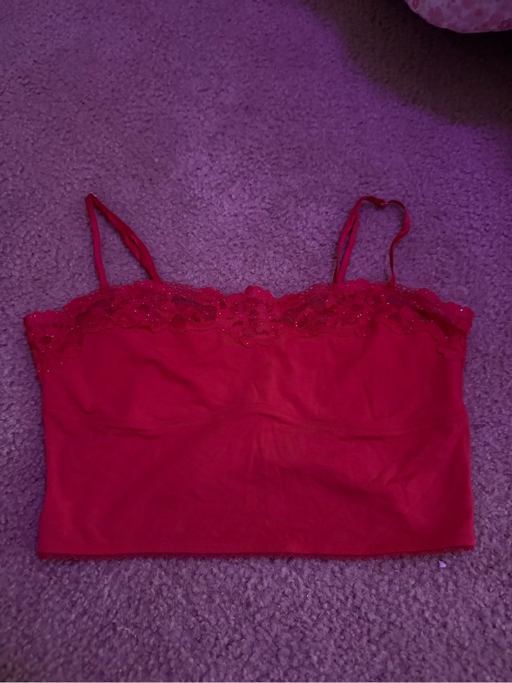 Victoria's Secret Red Lace-Trim Cropped Cami